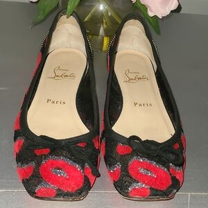 Christian Louboutin Red and Black Patterned Flats